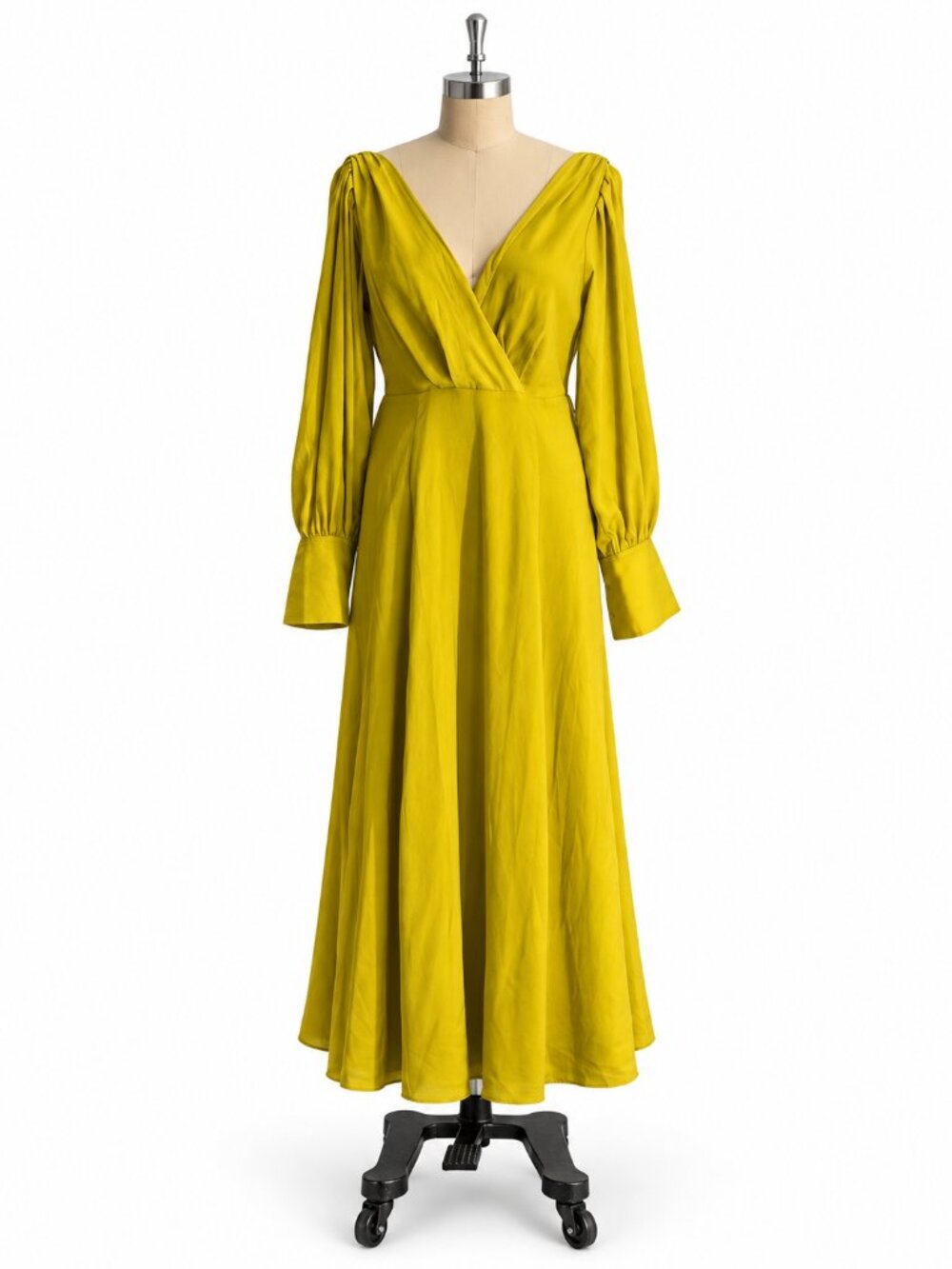 Banana Republic Chartreuse Crossover V-Neck Dress - 6 / M
